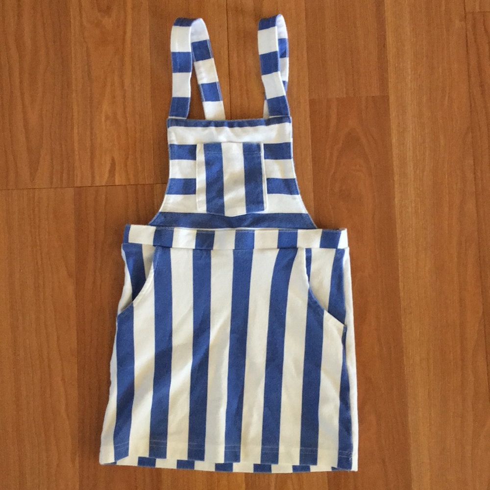 H&M overall dress blue and white stripes size 4-6